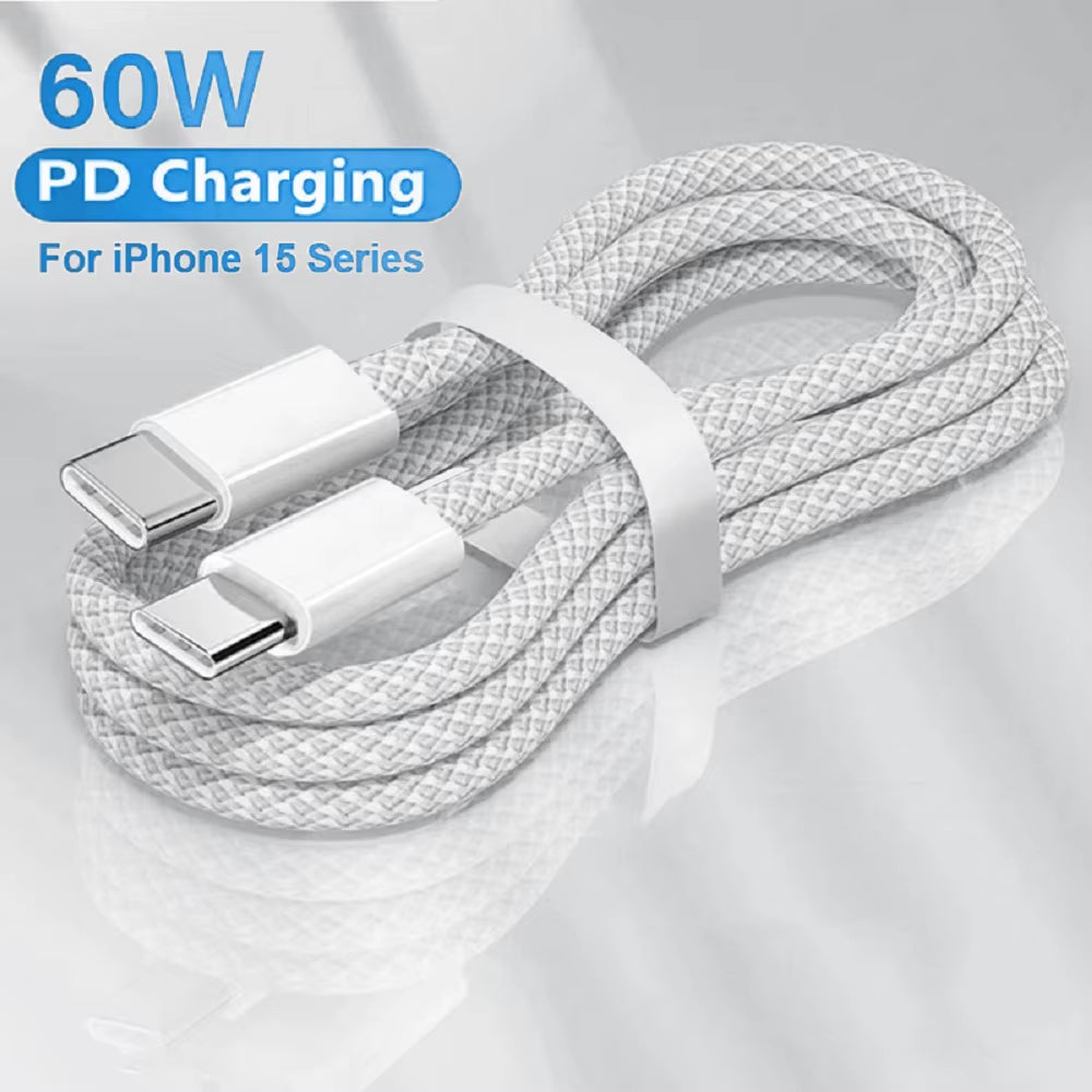 Usb C to Type C Fast Charging PD 60W Mobile Phone Date Cable for Iphone15 Android Samsung Huawei Type C Braided Charger Cable