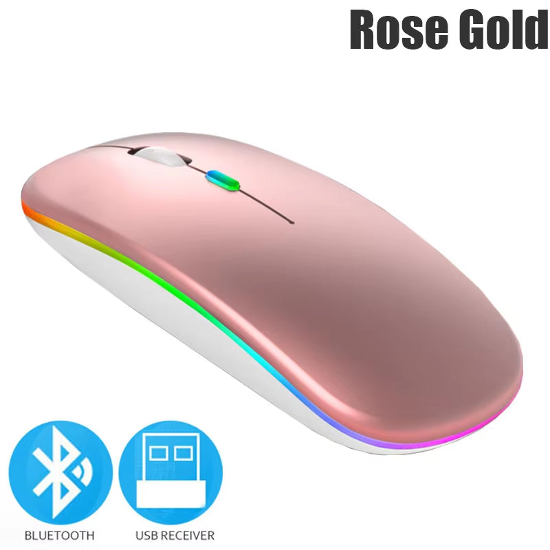 Bluetoooth 5.0 Wireless Mouse with USB Rechargeable RGB Light for Laptop Computer PC Macbook Gaming Mouse 2.4Ghz 1600DPI