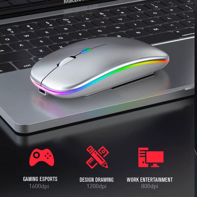 Bluetoooth 5.0 Wireless Mouse with USB Rechargeable RGB Light for Laptop Computer PC Macbook Gaming Mouse 2.4Ghz 1600DPI