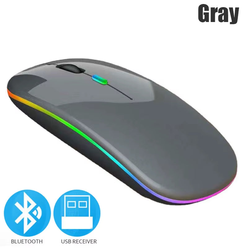 Bluetoooth 5.0 Wireless Mouse with USB Rechargeable RGB Light for Laptop Computer PC Macbook Gaming Mouse 2.4Ghz 1600DPI