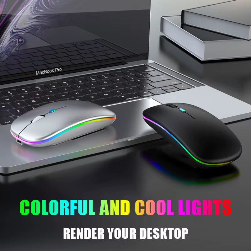 Bluetoooth 5.0 Wireless Mouse with USB Rechargeable RGB Light for Laptop Computer PC Macbook Gaming Mouse 2.4Ghz 1600DPI