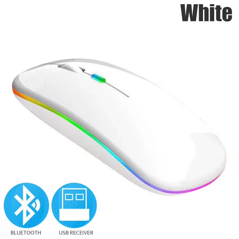 Bluetoooth 5.0 Wireless Mouse with USB Rechargeable RGB Light for Laptop Computer PC Macbook Gaming Mouse 2.4Ghz 1600DPI