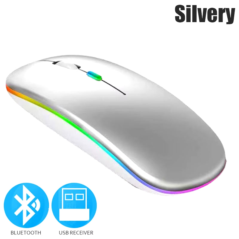 Bluetoooth 5.0 Wireless Mouse with USB Rechargeable RGB Light for Laptop Computer PC Macbook Gaming Mouse 2.4Ghz 1600DPI