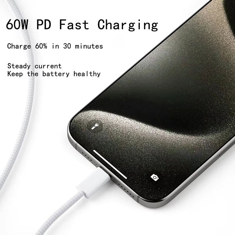 Usb C to Type C Fast Charging PD 60W Mobile Phone Date Cable for Iphone15 Android Samsung Huawei Type C Braided Charger Cable