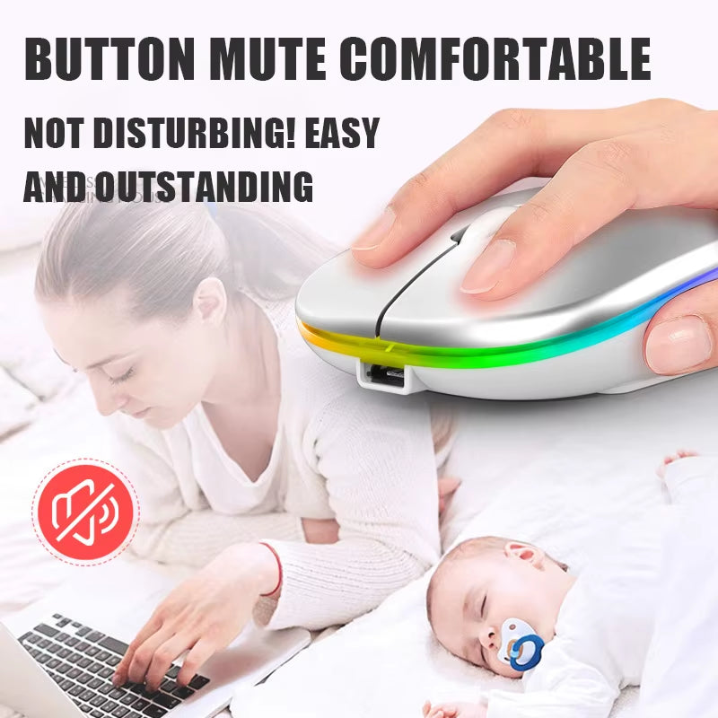 Bluetoooth 5.0 Wireless Mouse with USB Rechargeable RGB Light for Laptop Computer PC Macbook Gaming Mouse 2.4Ghz 1600DPI