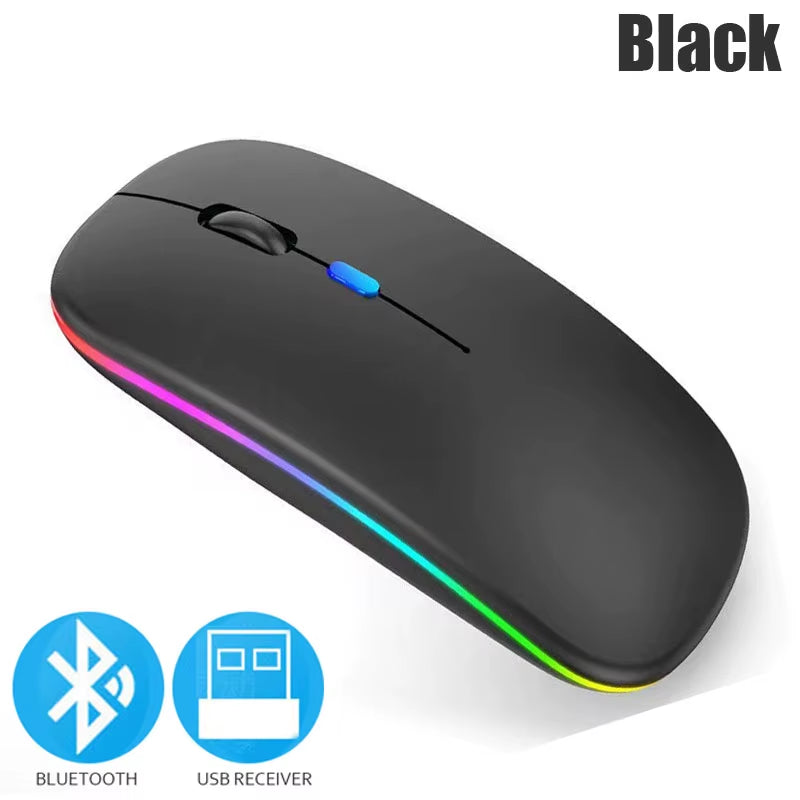 Bluetoooth 5.0 Wireless Mouse with USB Rechargeable RGB Light for Laptop Computer PC Macbook Gaming Mouse 2.4Ghz 1600DPI